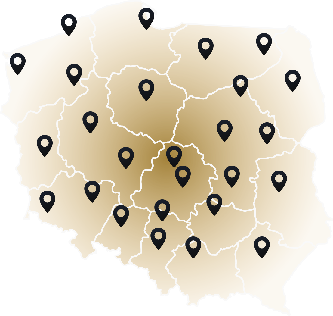 Mapa obszaru działania — wynajem aut zastępczych z OC sprawcy PZU w całej Polsce